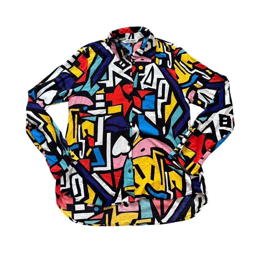 Big Dart Retro Abstract Geometric Button Down Shirt XL Wearable Art Maximalist